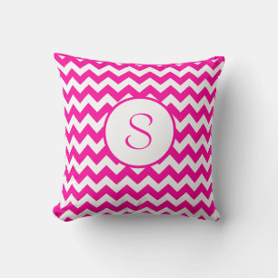 Pink Chevron Monogramed Hot pink Throw Pillow