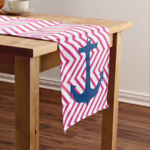 Pink Chevron Navy Nautical Anchor Table Runner