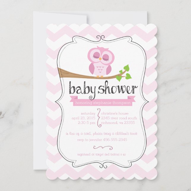 Pink Chevron Owl Baby Shower Invitation (Front)