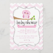 Pink Chevron Owl Baby Shower Invitation