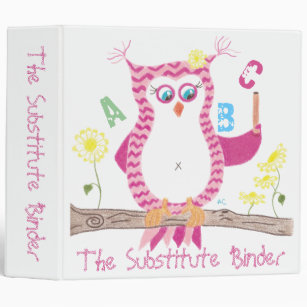 Pink chevron owl substitute teacher binder