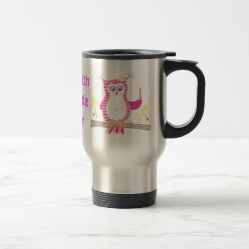 Pink chevron owl teacher travel mug