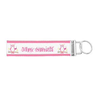 Pink chevron owl teacher wrist keychain