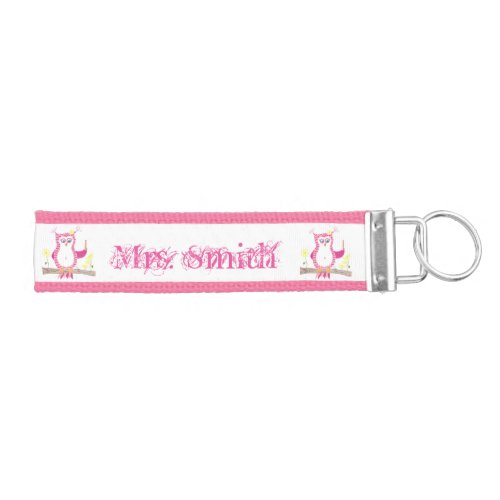 Pink chevron owl teacher wrist keychain