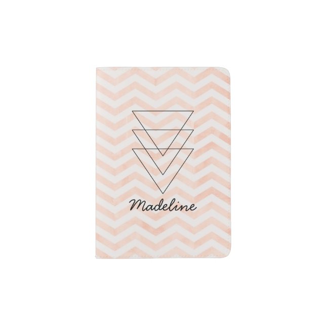 Pink Chevron Pastel Personalized Passport Holder (Front)