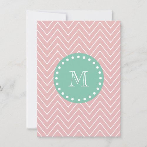 Pink Chevron Pattern | Mint Green Monogram Custom Invite