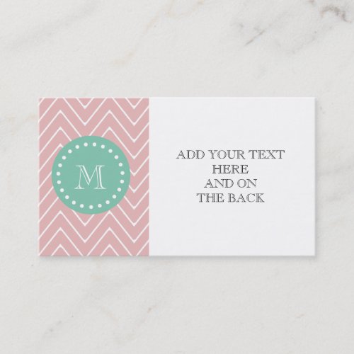 Pink Chevron Pattern | Mint Green Monogram Business Card