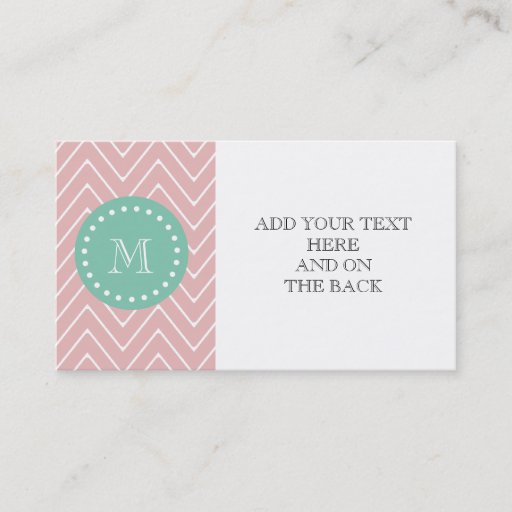 Customizable Pink Chevron Pattern | Mint Green Monogram Business Card