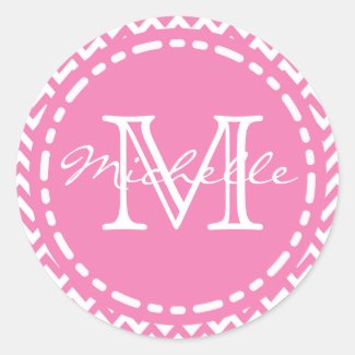 Pink Chevron Pattern - Monogram Classic Round Sticker