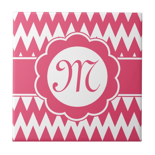 Pink Chevron Pattern & Monogram Flower Tile (Front)