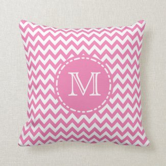 Pink Chevron Pattern - Monogrammed Throw Pillow