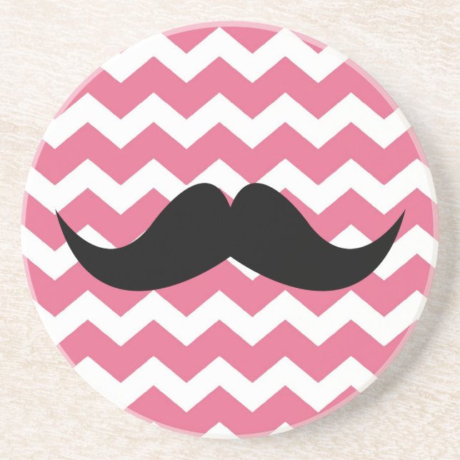 Pink chevron pattern mustache thirsty sandstone sandstone coaster (Front)