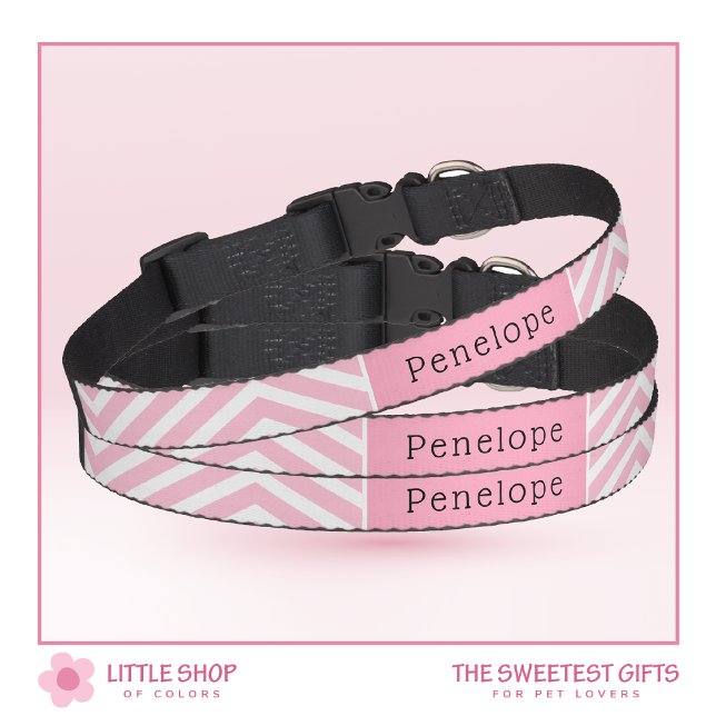 Pink Chevron Pattern Personalized Pet Collar (Creator Uploaded)