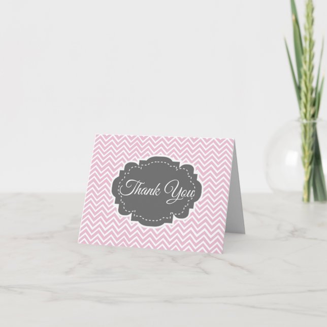 Pink Chevron Personalized Folded Thank You Card (Front)