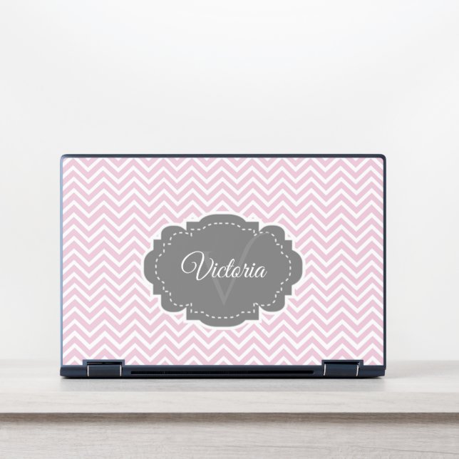 Pink Chevron Personalized HP Laptop Skin (Front)