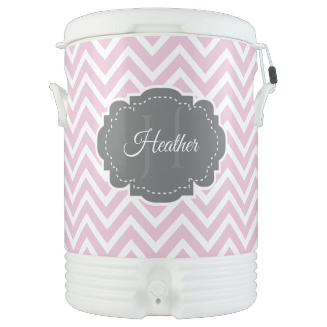 Pink Chevron Personalized Igloo Beverage Cooler (Front)