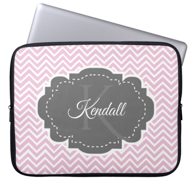 Pink Chevron Personalized Laptop Sleeve (Front)