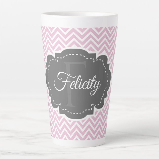 Pink Chevron Personalized Latte Mug (Front)