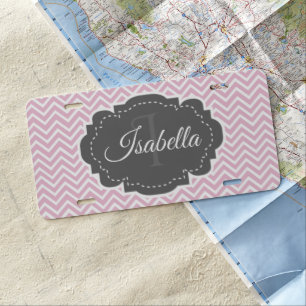 Pink Chevron Personalized License Plate