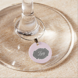 Pink Chevron Personalized Wine Charm