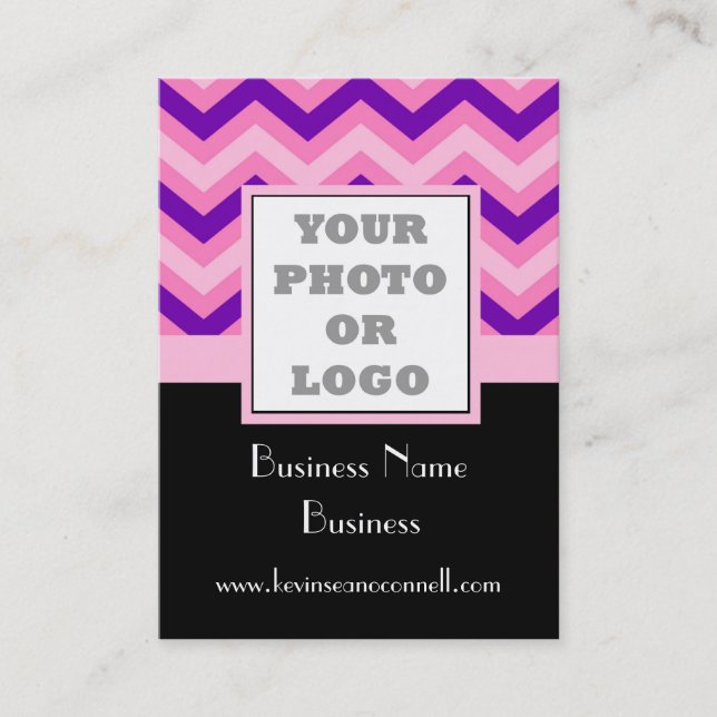 Pink chevron photo logo business card (Front)
