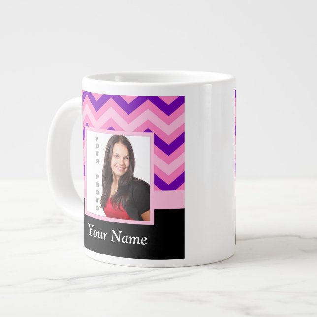 Pink chevron photo template large coffee mug (Front Left)