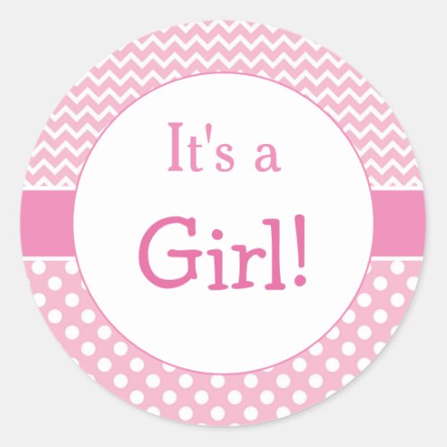 Pink Chevron  Polkas Dot Baby Shower Classic Round Sticker