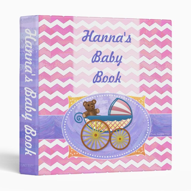 Pink Chevron Pram Custom Baby Book Binder (Front/Spine)