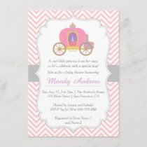 Pink Chevron, Princess Carriage, Girl Baby Shower Invitation