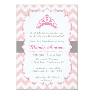 Pink Chevron, Princess Crown, Girl Baby Shower Card