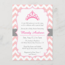 Pink Chevron, Princess Crown, Girl Baby Shower Invitation