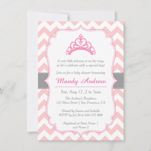 Pink Chevron, Princess Crown, Girl Baby Shower Invitations