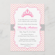 Pink Chevron, Princess Crown, Girl Baby Shower Invitation