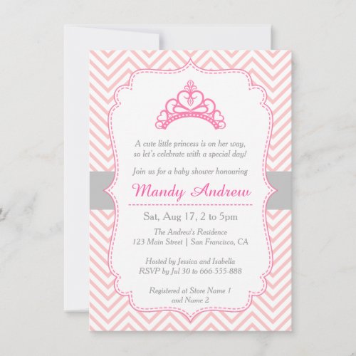 Pink Chevron, Princess Crown, Girl Baby Shower Custom Invites