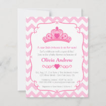 Pink Chevron Princess Tiara Crown Girl Baby Shower Invitation