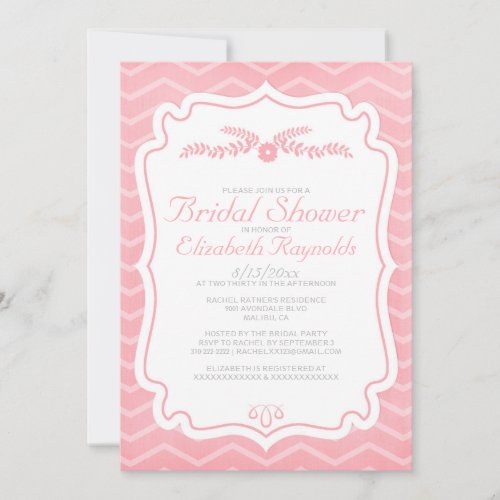 Pink Chevron Stripes Bridal Shower Invitations
