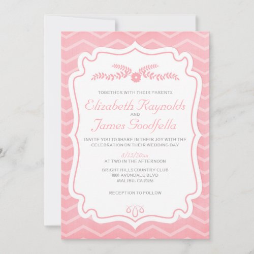Pink Chevron Stripes Wedding Invitations