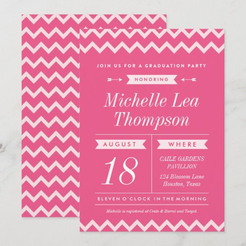 Pink Chevron Stylish Graduation Party Invitations