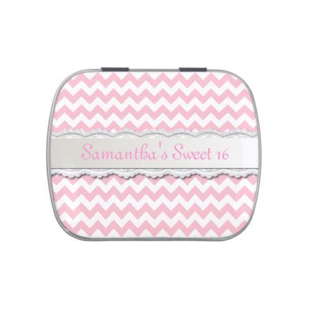 Pink Chevron Sweet 16 Party Favor Candy Tin