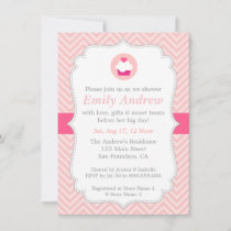 Pink Chevron, Sweet Cupcake, Baby Shower Invitation