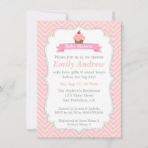 Pink Chevron, Sweet Cupcake, Baby Shower Invitation