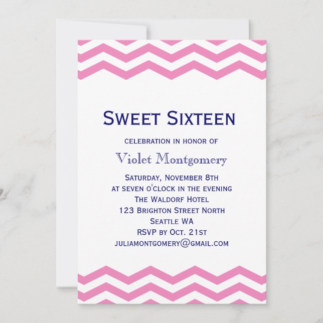 Pink Chevron Sweet Sixteen Invitation (Front)