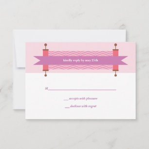 Pink Chevron Torah Bat Mitzvah RSVP Card