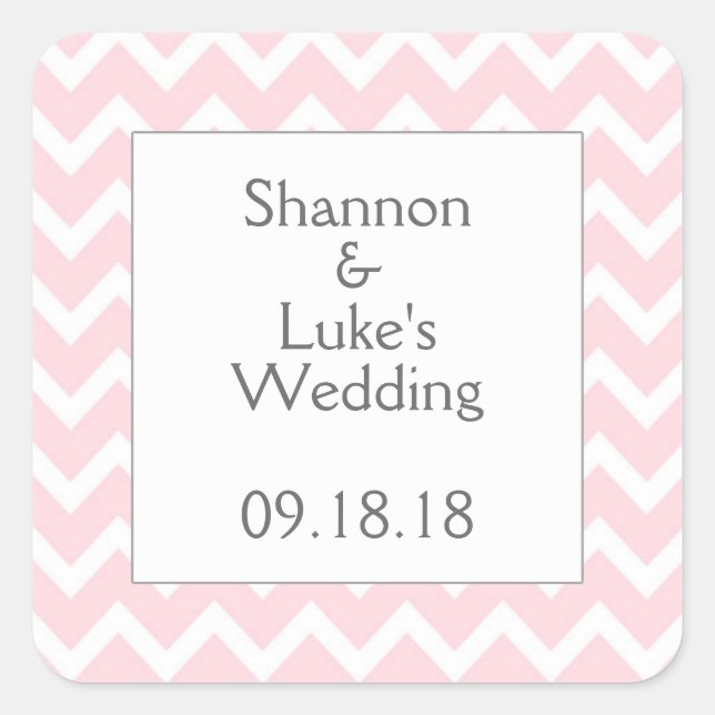 Pink Chevron Wedding Bridal Baby Shower Favor Square Sticker (Front)