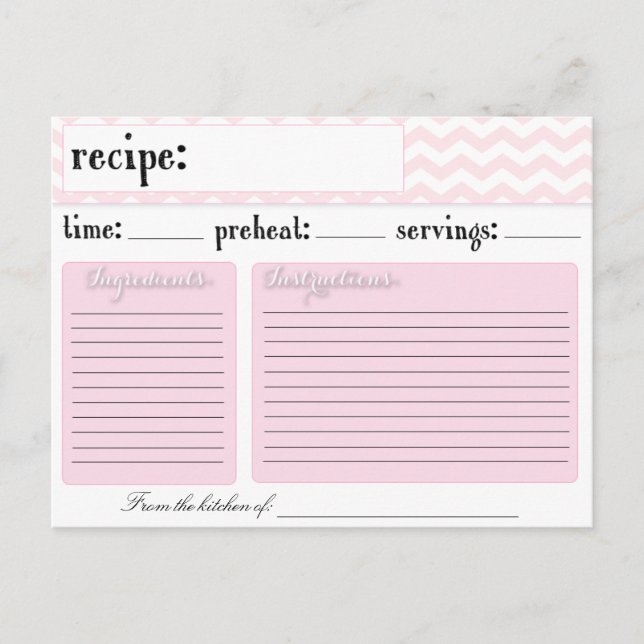 Pink Chevron Wedding Bridal Shower Recipe Cards (Front)