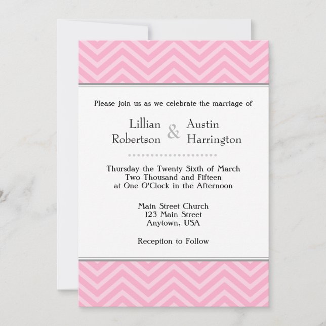 Pink Chevron Wedding Invitations (Front)