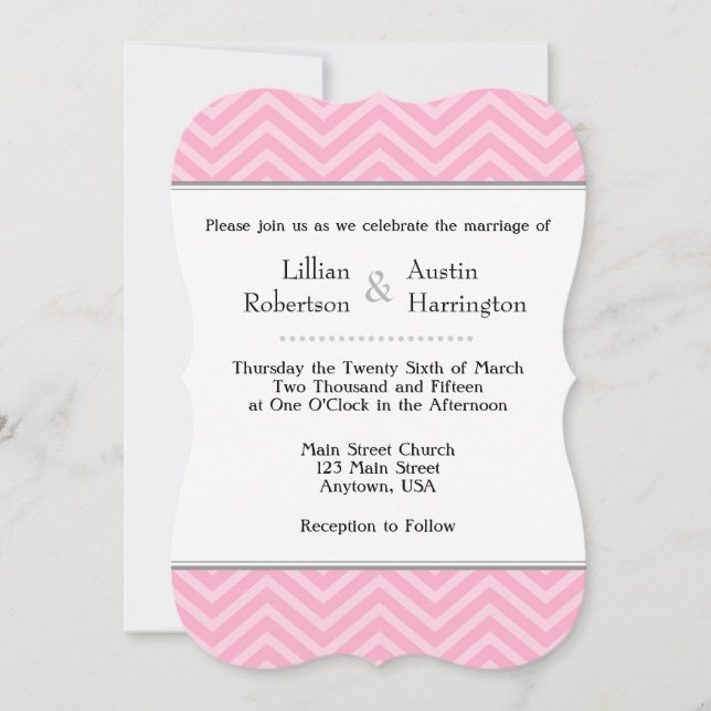 Pink Chevron Wedding Invitations (Front)