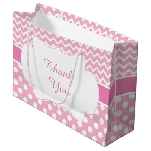 Pink Chevron  White Polka Dots Baby Shower Party Large Gift Bag