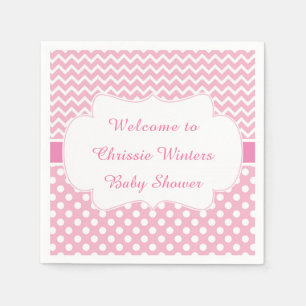 Pink Chevron & White Polka Dots Baby Shower Party Napkins