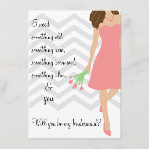 Pink Chevron Will You Be My Bridesmaid Invitation